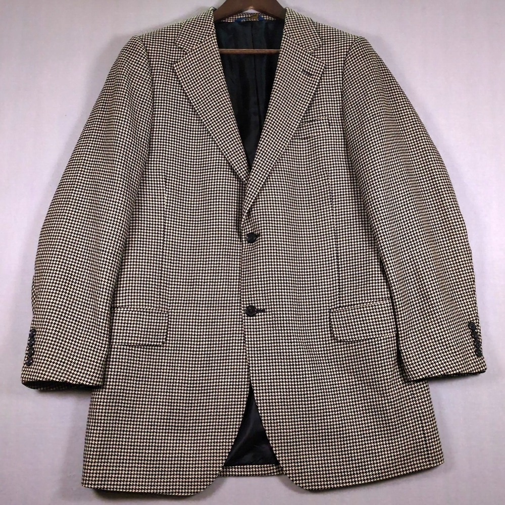 Vtg‎ T. Harris Houndstooth Blazer Mens 42L Gray Sport Coat 100% Wool Suit Jacket